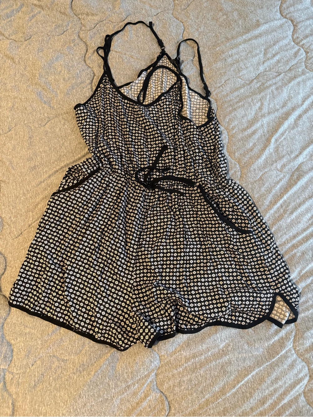 Black and White Patterned Sleeveless Romper